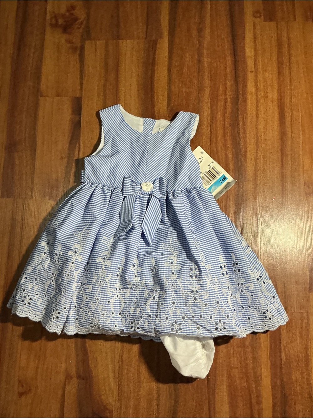 Dress fashion baby girls Blue Striped Eyelet Bow  nwt rare edition